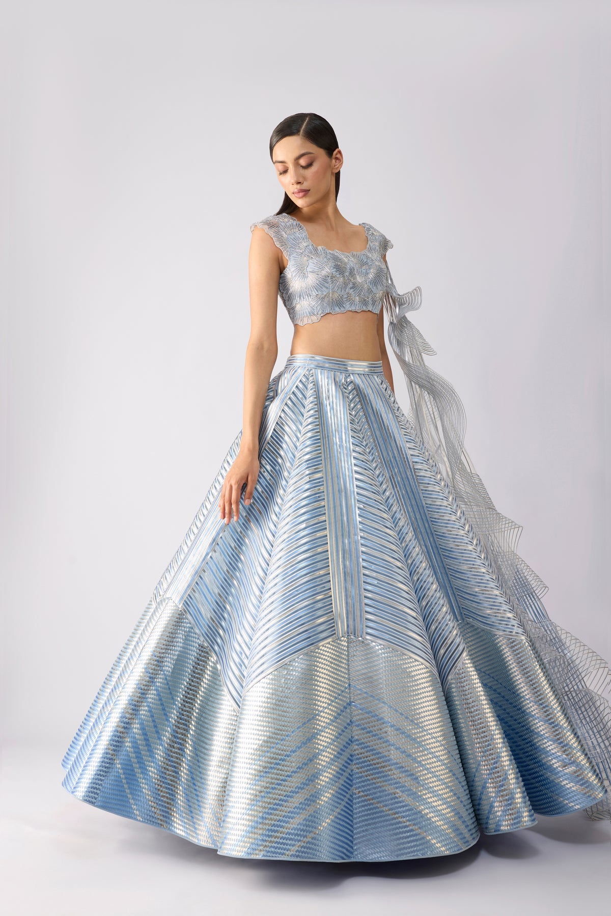 Corded Top With Metallic Skirt And Drape