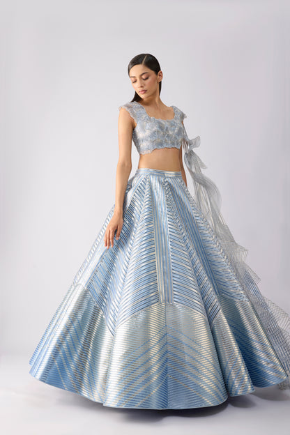 Corded Top With Metallic Skirt And Drape