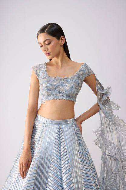 Corded Top With Metallic Skirt And Drape