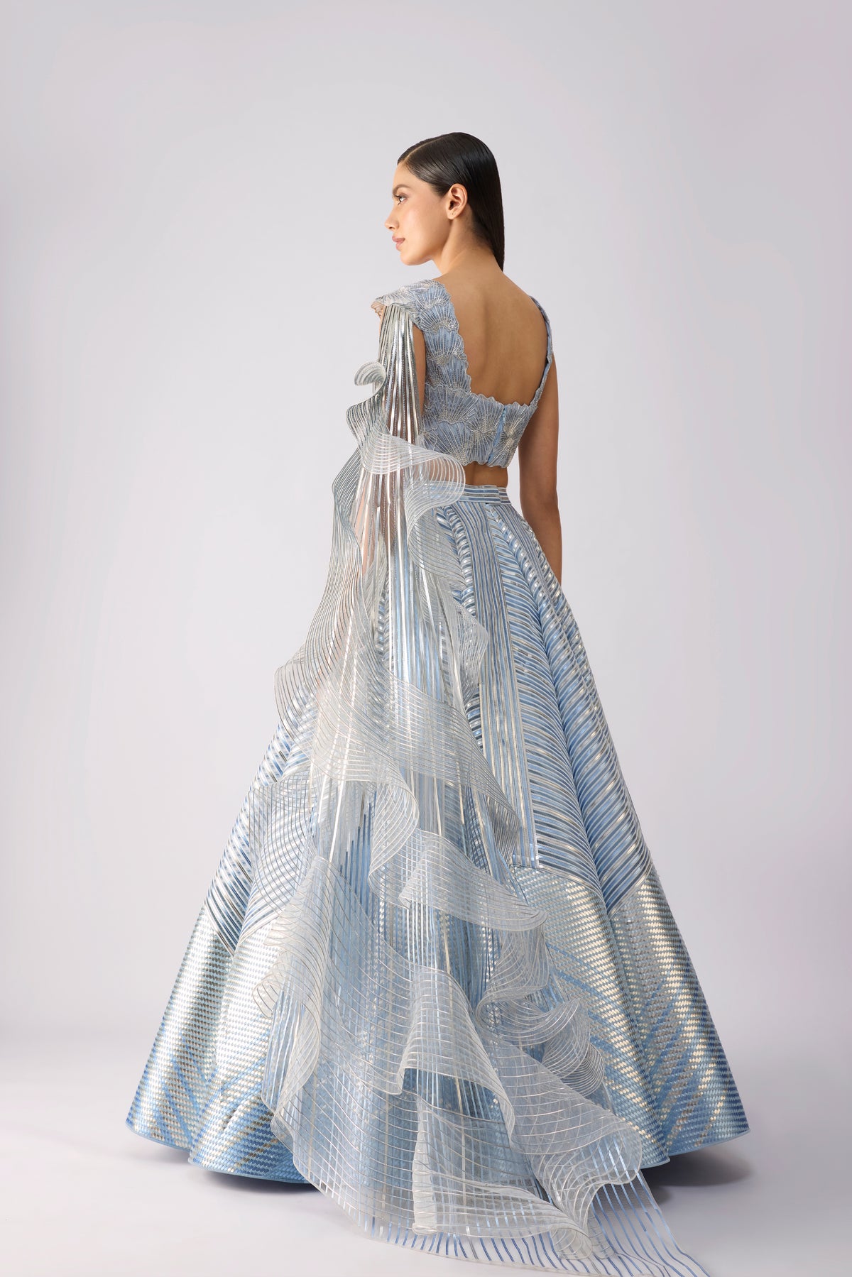 Corded Top With Metallic Skirt And Drape