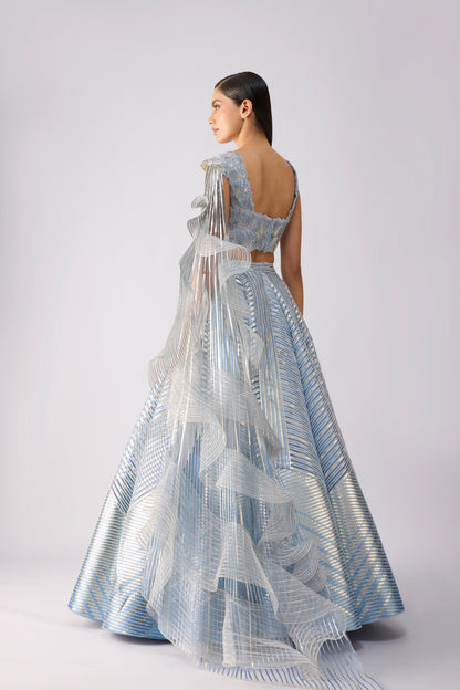 Corded Top With Metallic Skirt And Drape
