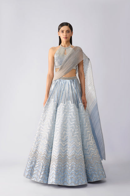 Corded Top With Metallic Skirt And Drape