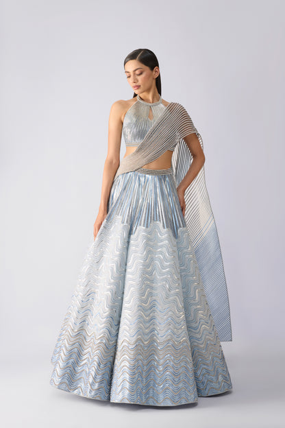 Corded Top With Metallic Skirt And Drape
