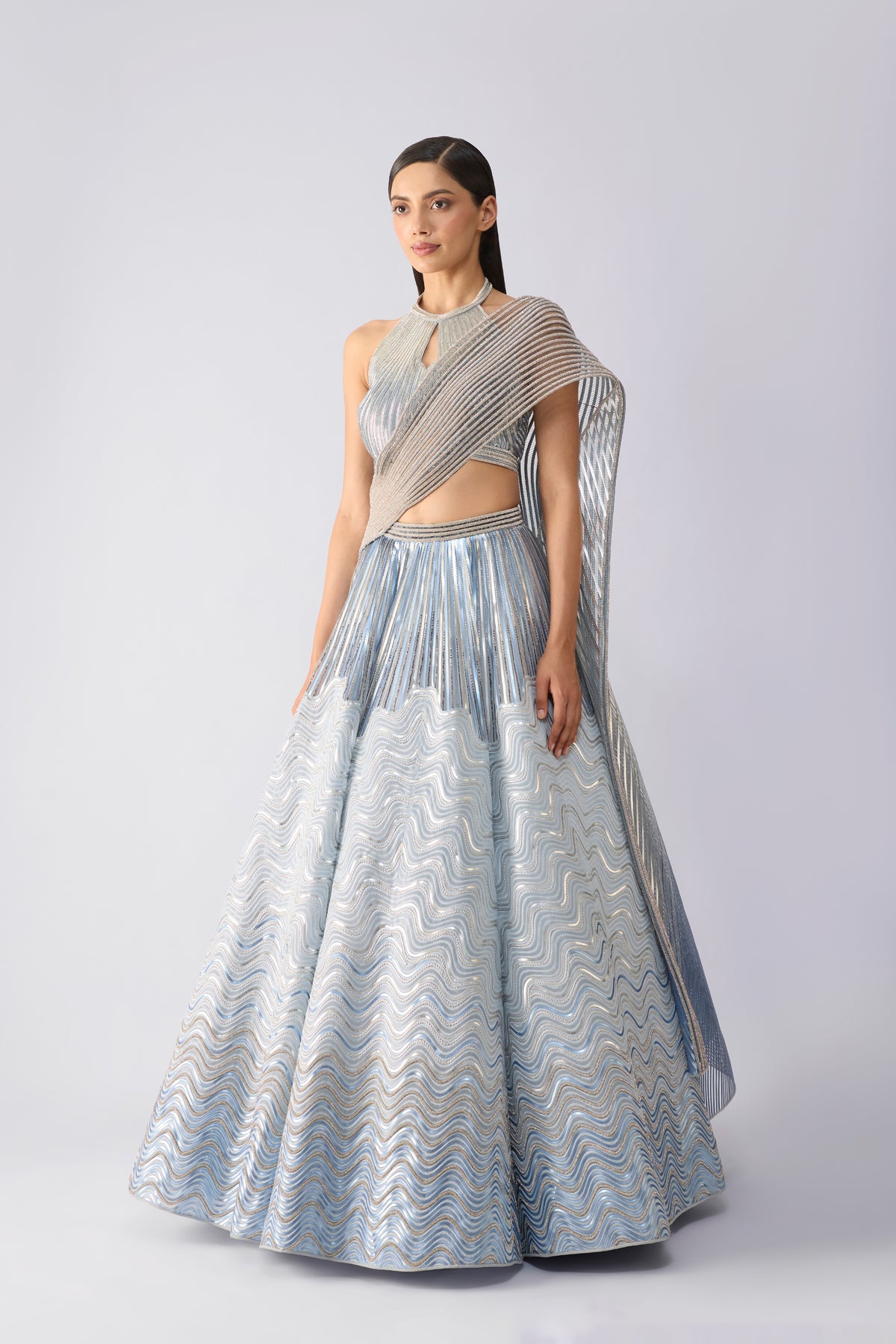 Corded Top With Metallic Skirt And Drape