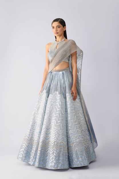 Corded Top With Metallic Skirt And Drape