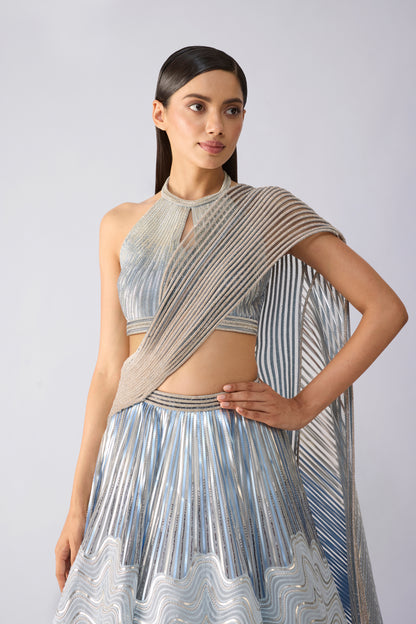 Corded Top With Metallic Skirt And Drape