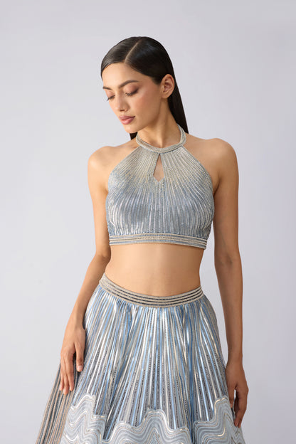 Corded Top With Metallic Skirt And Drape