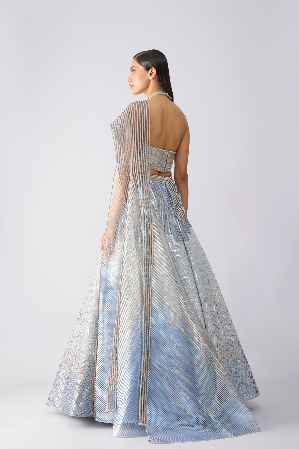 Corded Top With Metallic Skirt And Drape