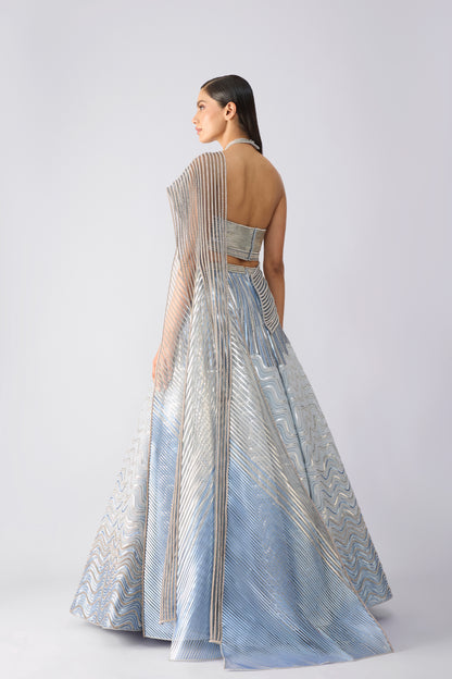 Corded Top With Metallic Skirt And Drape
