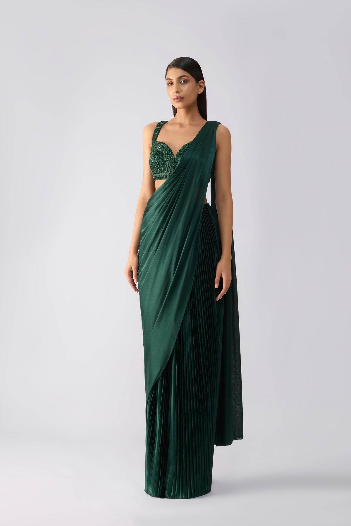 Moulded Metallic Top And Draped Saree