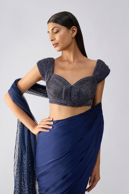Moulded Metallic Top And Draped Saree
