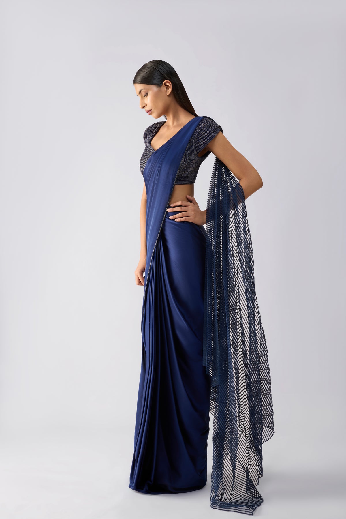 Moulded Metallic Top And Draped Saree
