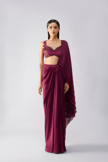 Metallic Embroidered Top With Draped Saree