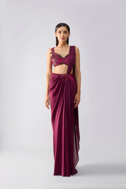 Metallic Embroidered Top With Draped Saree