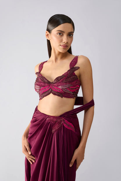 Metallic Embroidered Top With Draped Saree