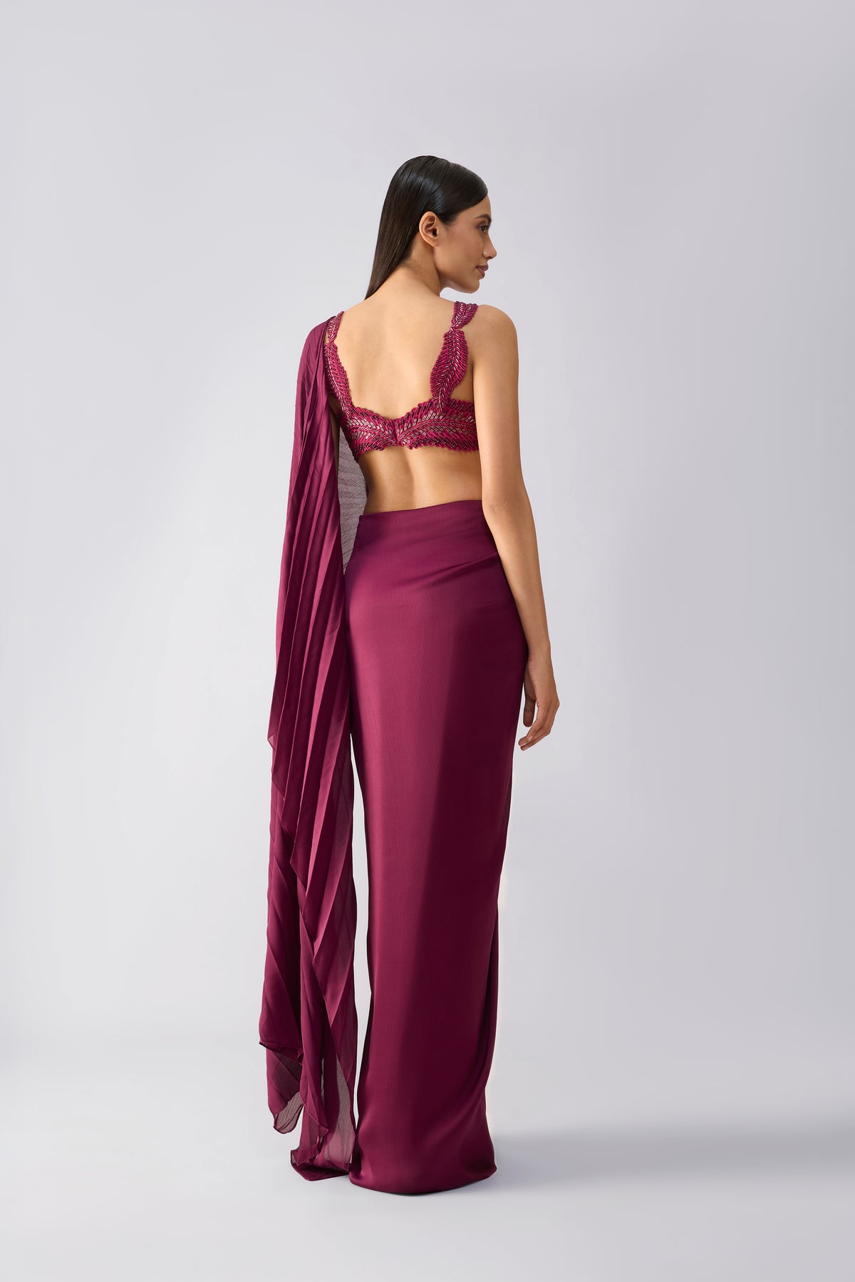 Metallic Embroidered Top With Draped Saree