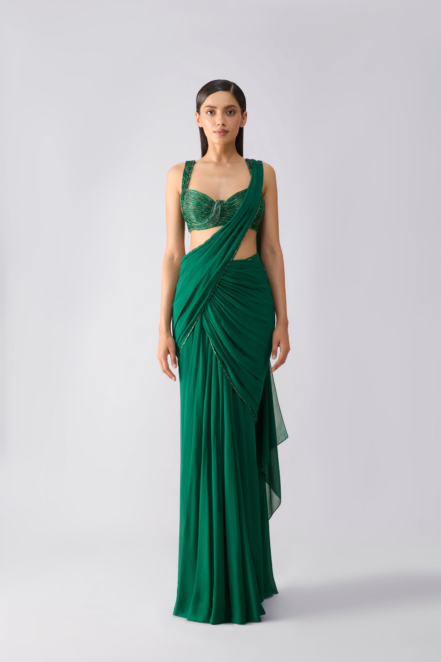 Moulded Metallic Top And Draped Saree