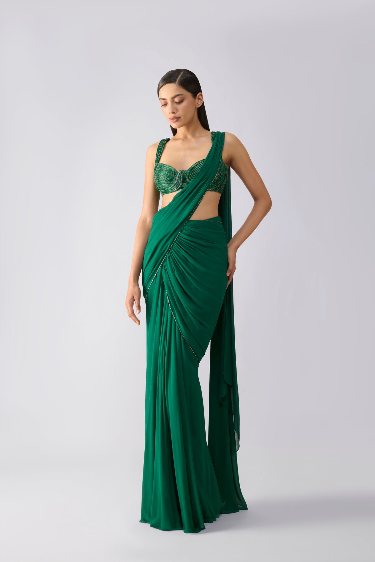 Moulded Metallic Top And Draped Saree