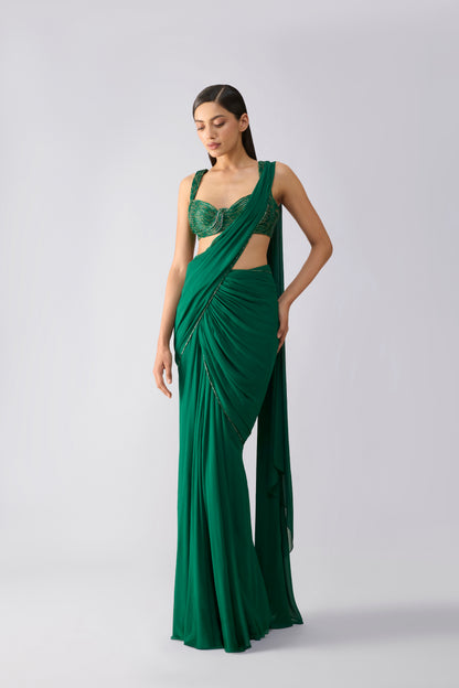 Moulded Metallic Top And Draped Saree