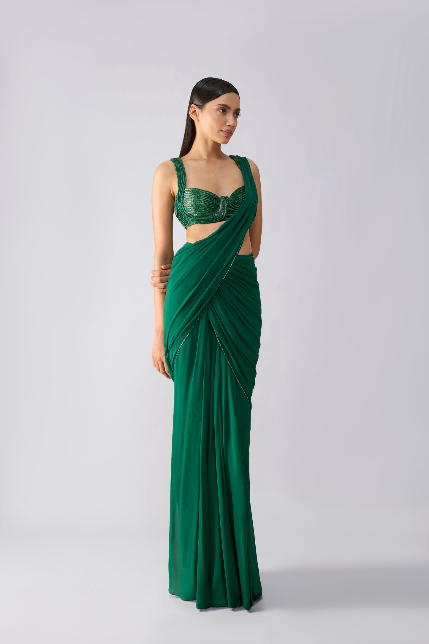 Moulded Metallic Top And Draped Saree