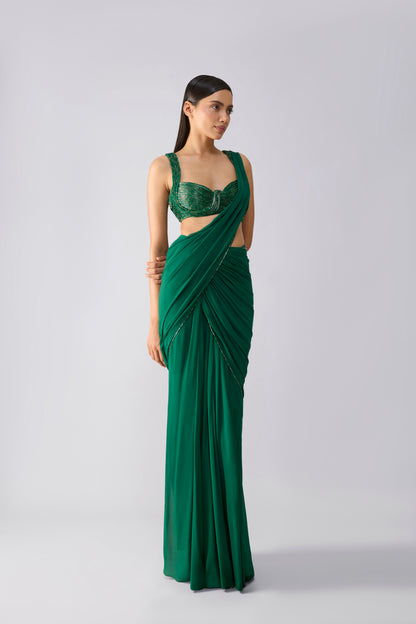 Moulded Metallic Top And Draped Saree