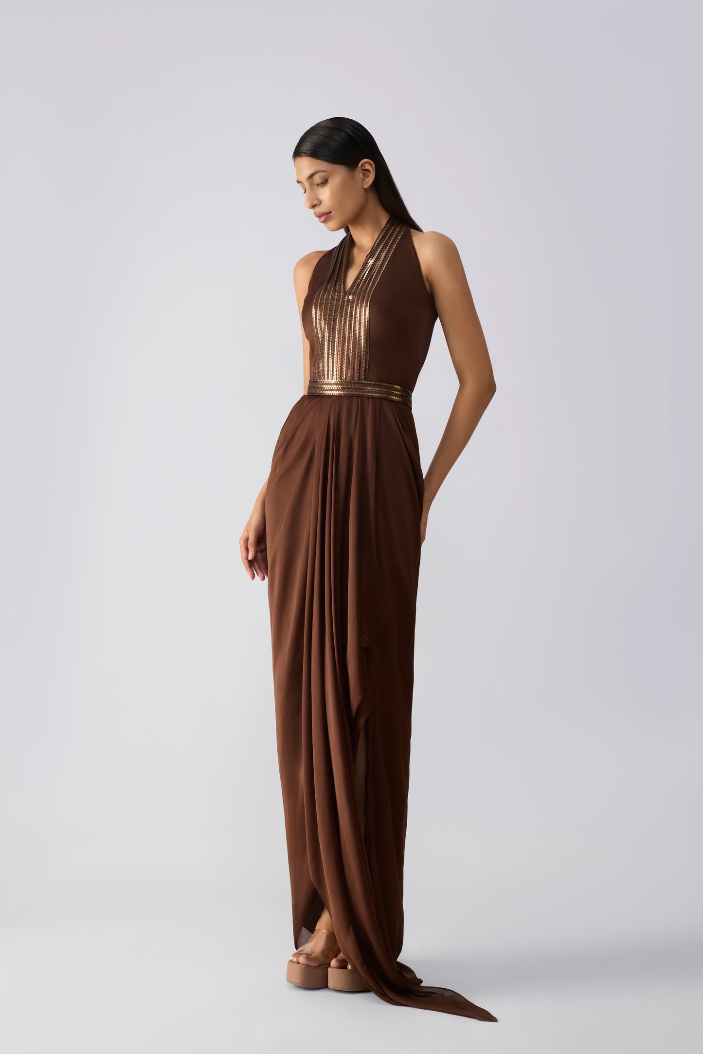 Metallic Micro Pleated Dress