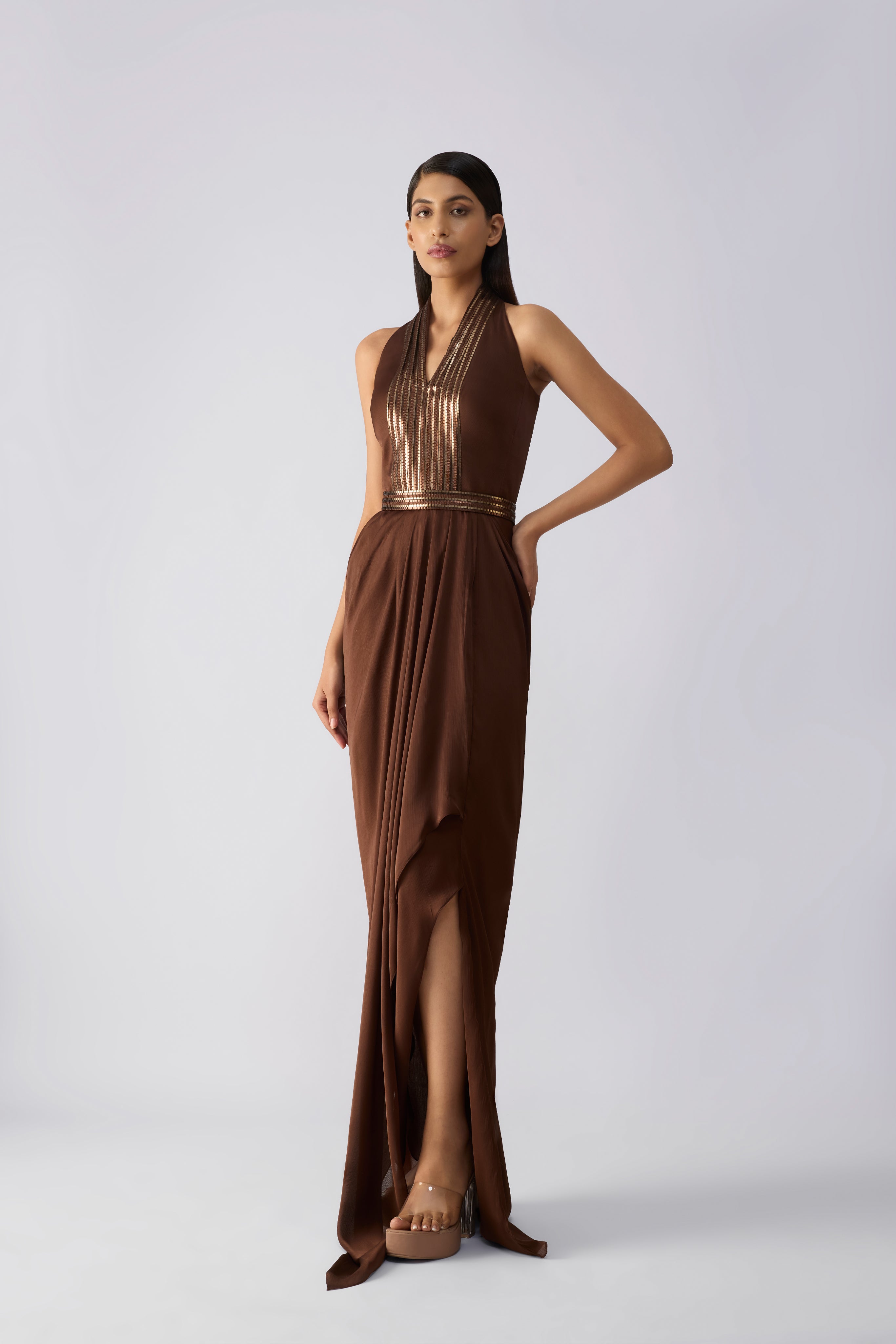 Metallic Micro Pleated Dress