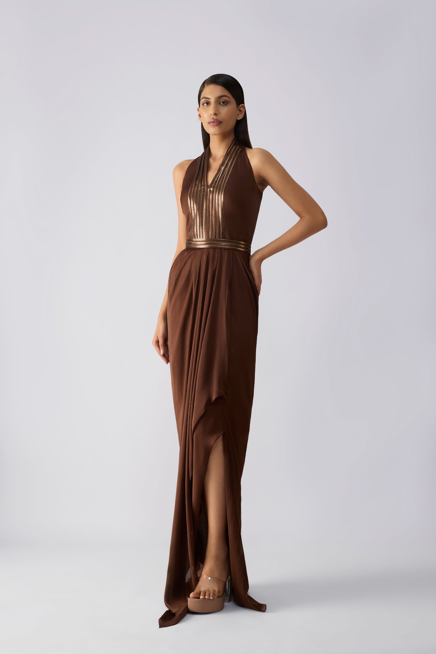Metallic Micro Pleated Dress