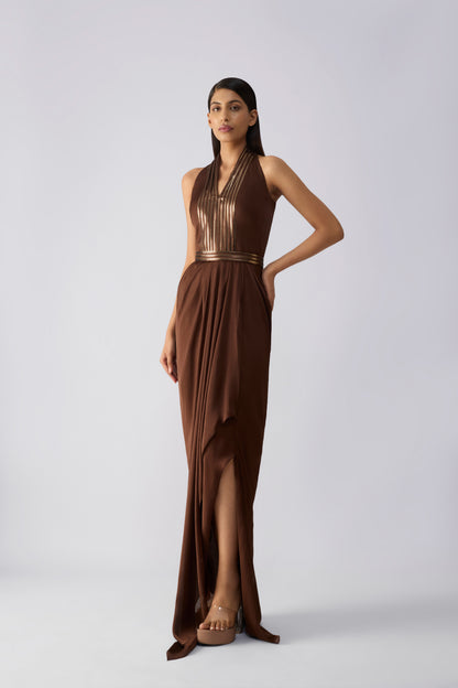 Metallic Micro Pleated Dress