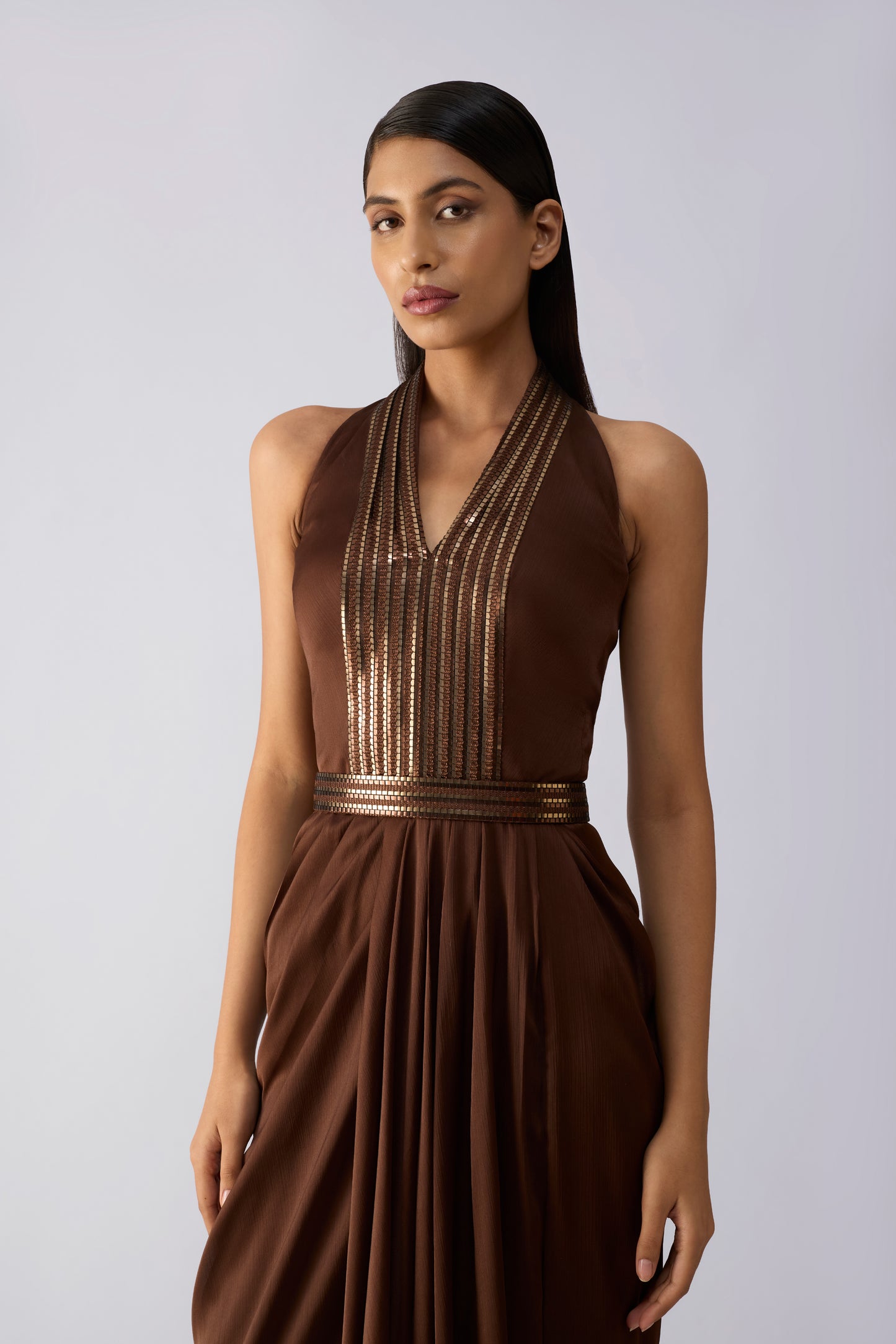 Metallic Micro Pleated Dress