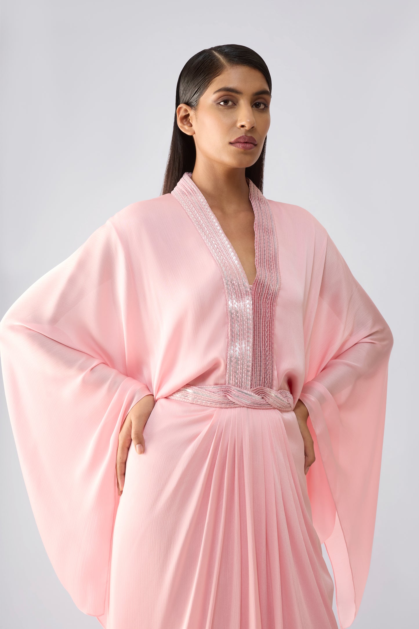 Metallic Micro Pleated Layered Dress
