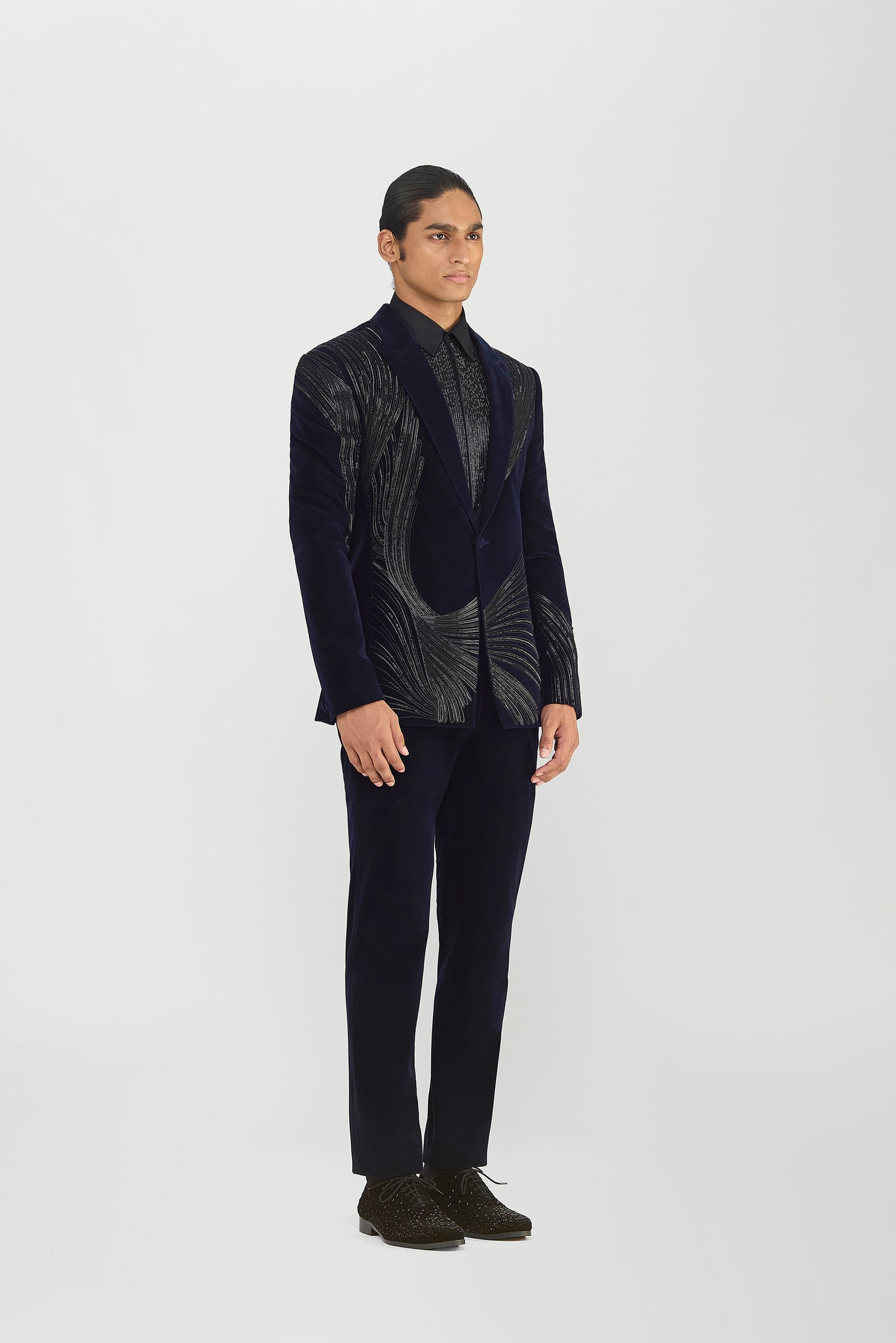 Corded Tuxedo Set With Glass Beads In Velvette