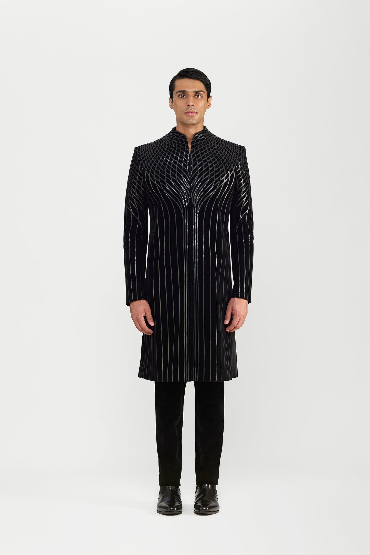 Metallic Long Jacket Set In Velvette