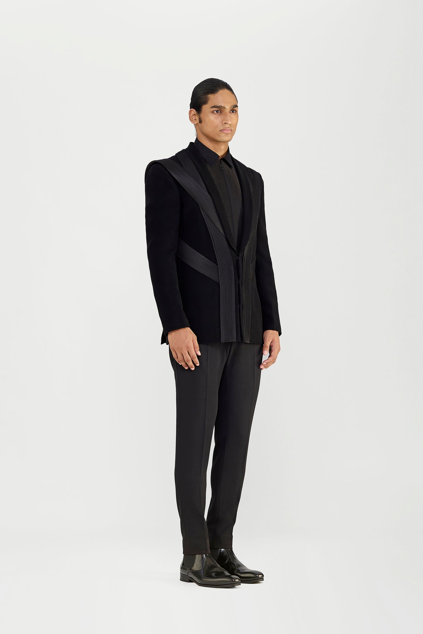 Strata Micropleated Tuxedo Set In Satin Crepe