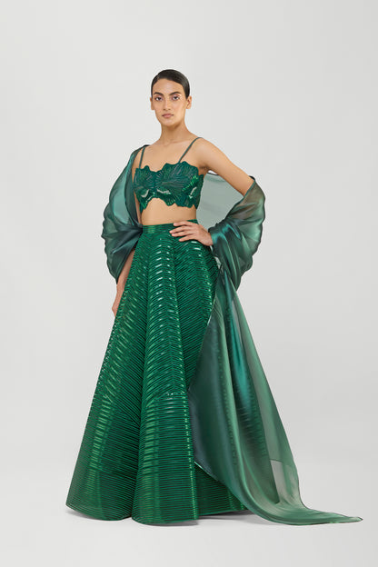 Liquid Mesh Cape Set With A Fluted Tulle Skirt And Beaded Bustier