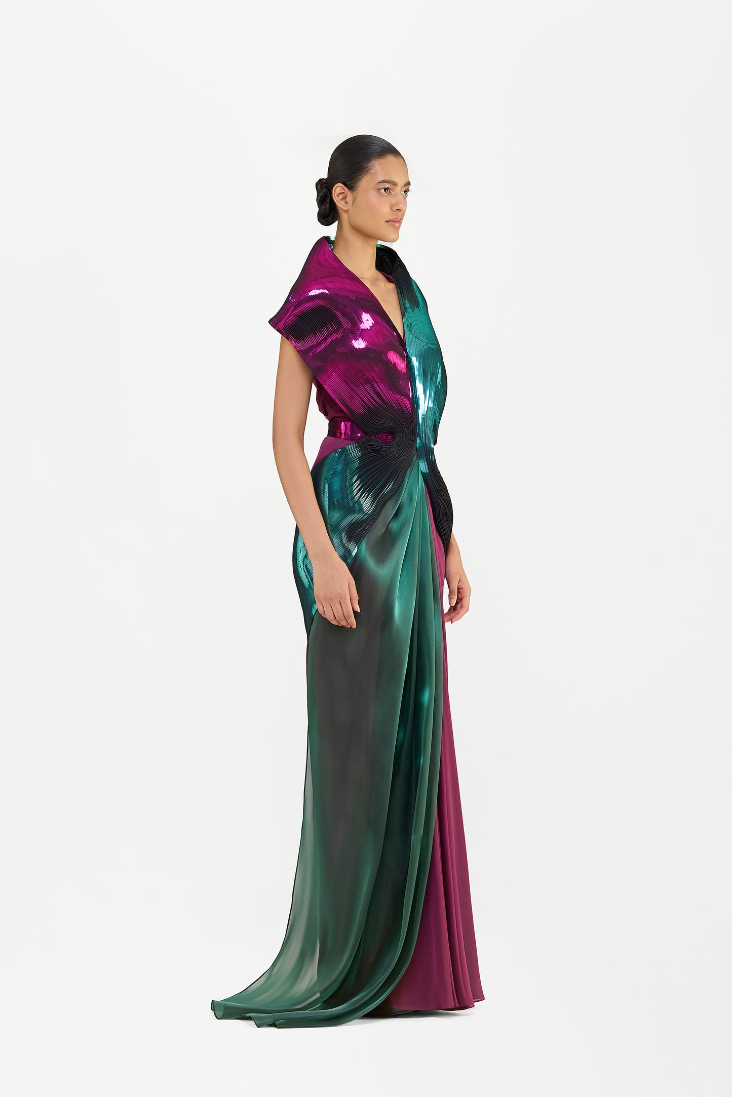 Metallic Micro Pleated Structured Gown