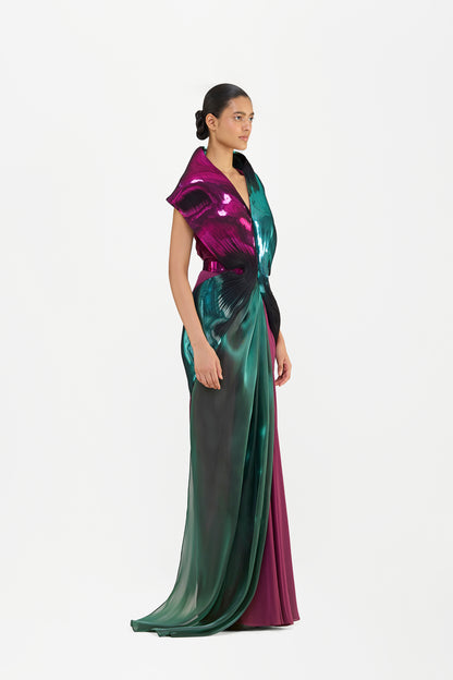Metallic Micro Pleated Structured Gown