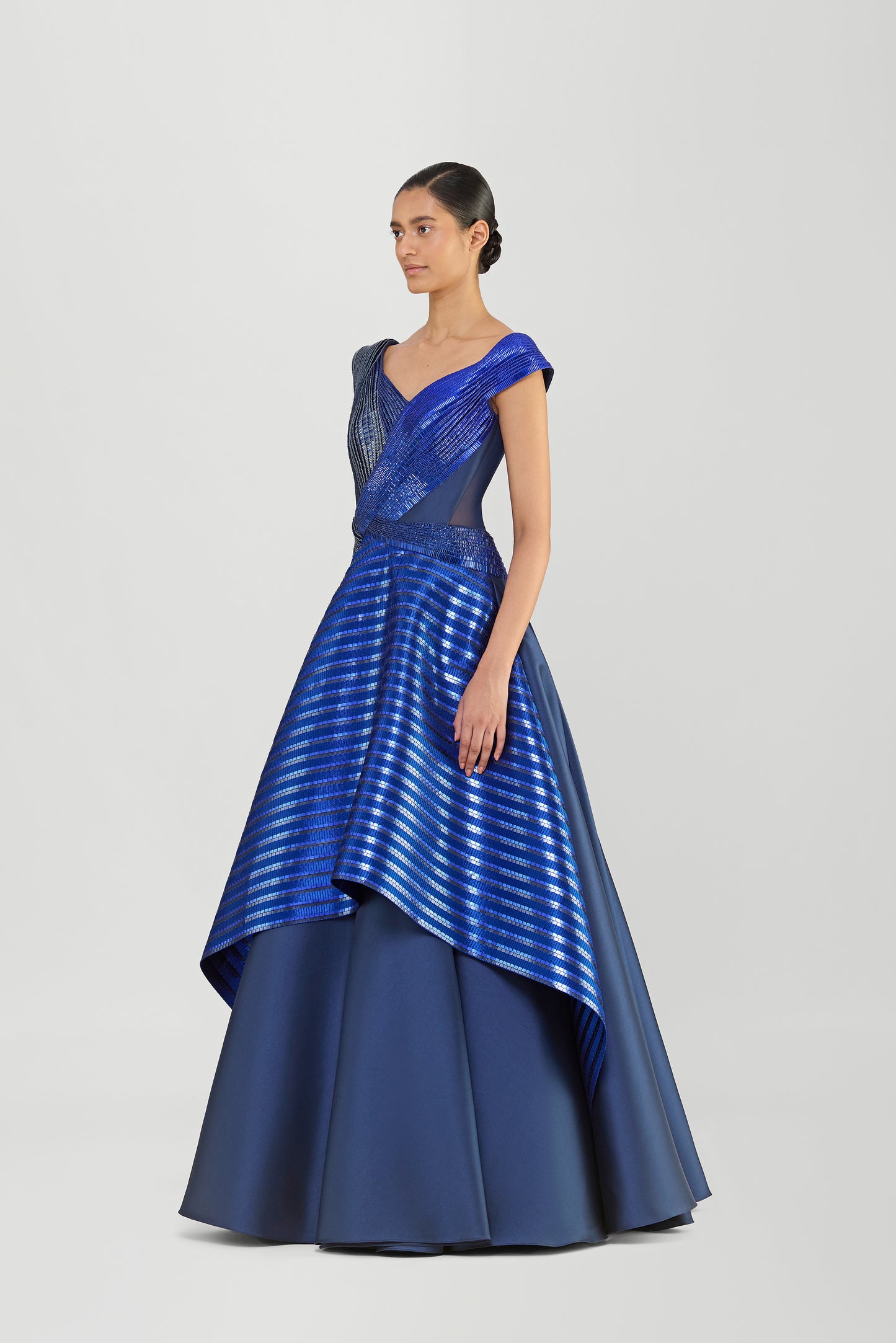 Structured Lamina Scales Flared Gown