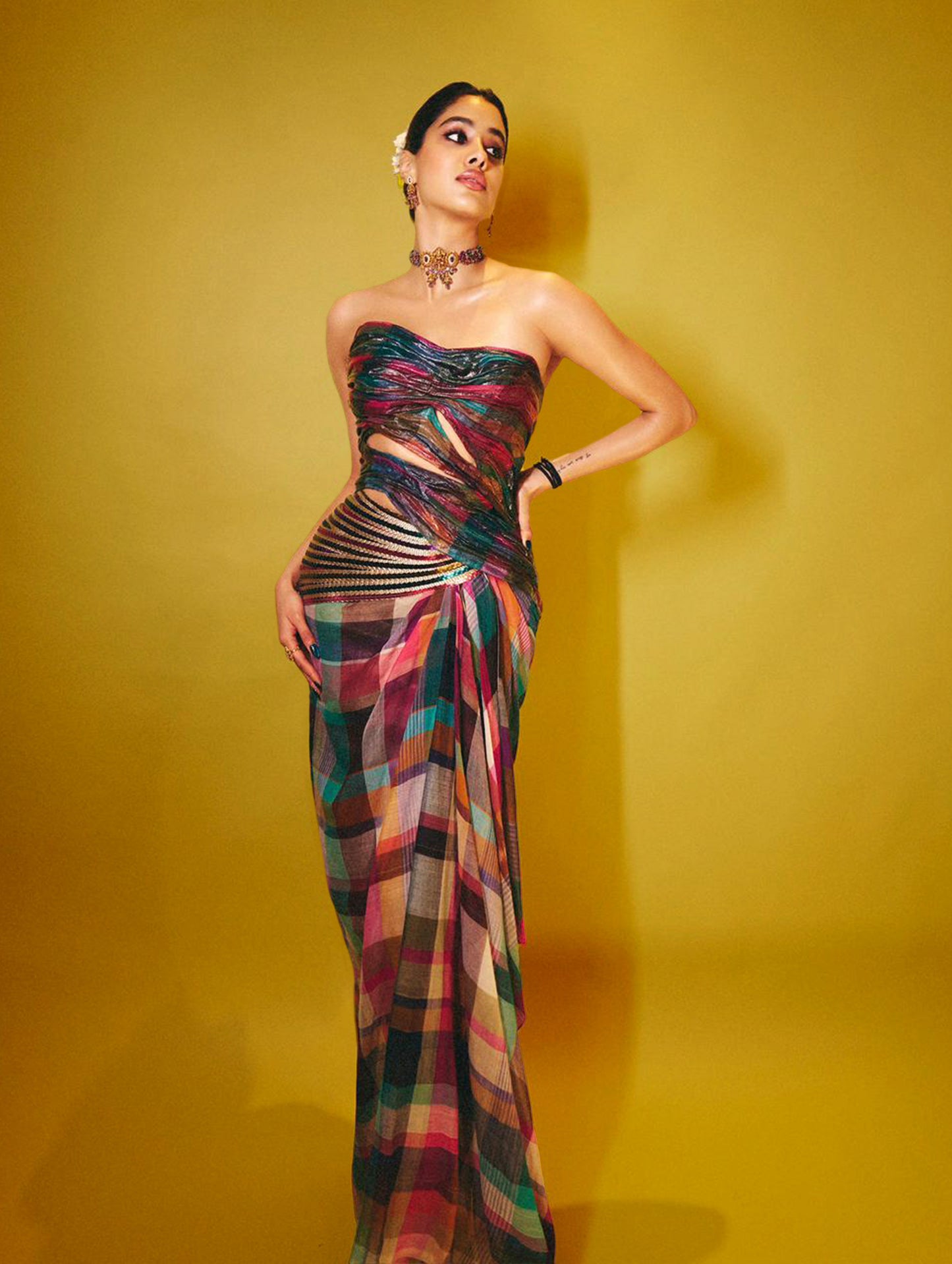 Janhvi Kapoor in Hand-Moulded Corset With a Chinnamalai Madras Silk Drape