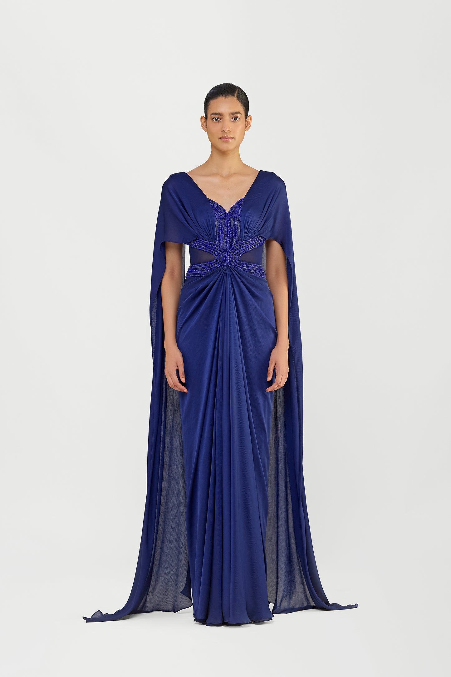 Crystalvein Chiffon Draped Gown With Wings