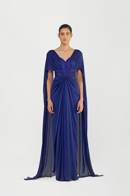 Crystalvein Chiffon Draped Gown With Wings