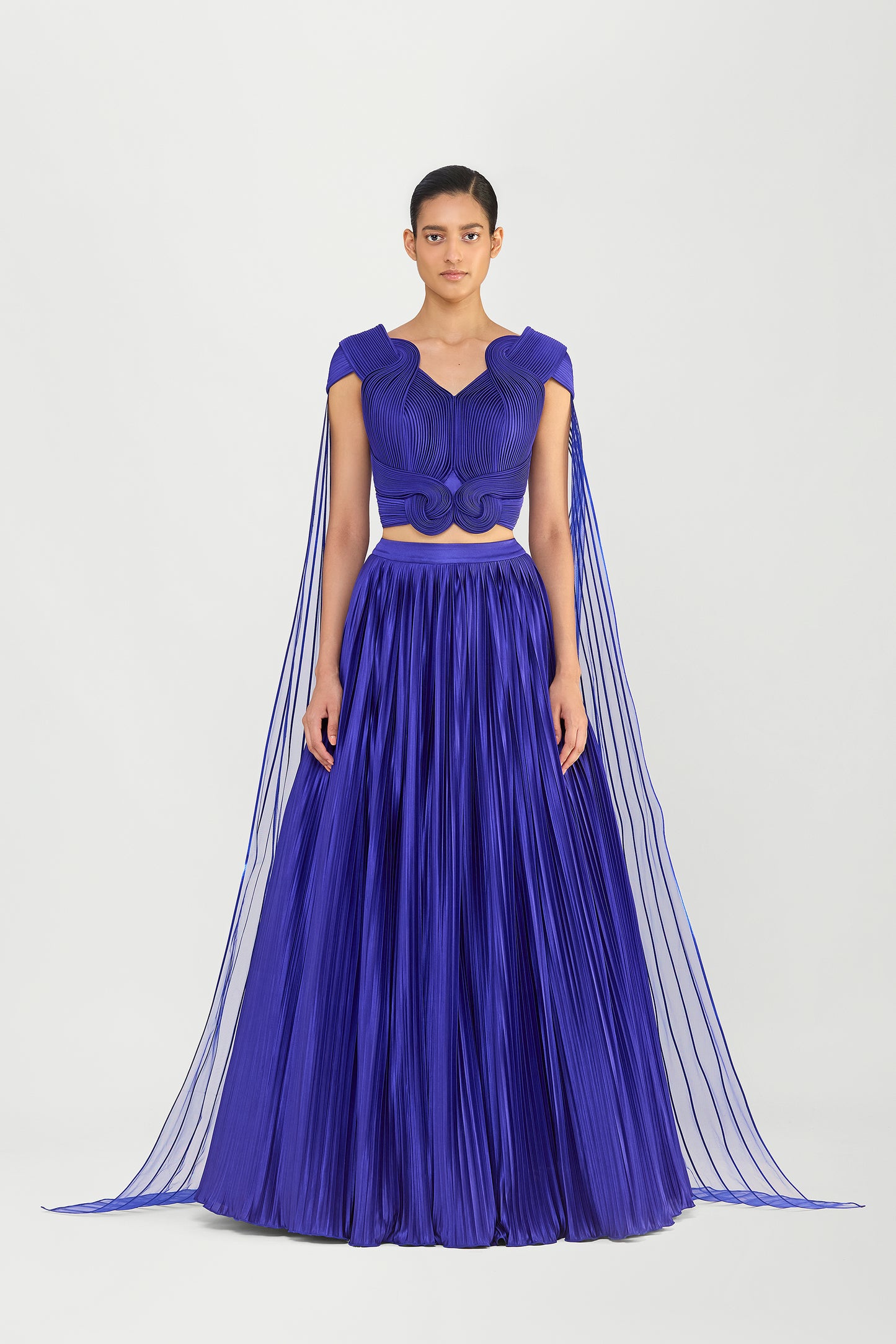 Structured Strata Pleated Top With  Plissé  Skirt