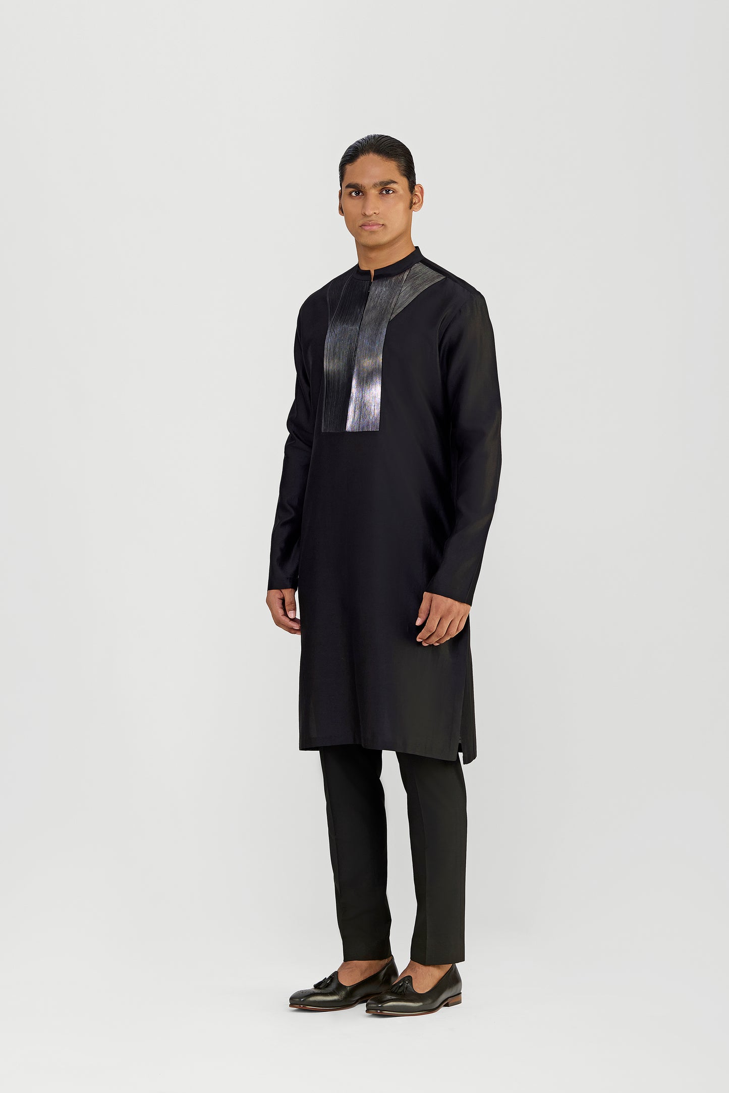 Metallic Micropleated Chanderi Silk Kurta Set