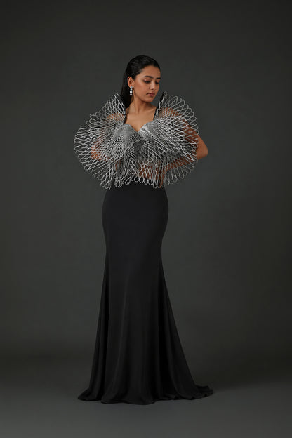 Stretch Crepe Ruffled Dress