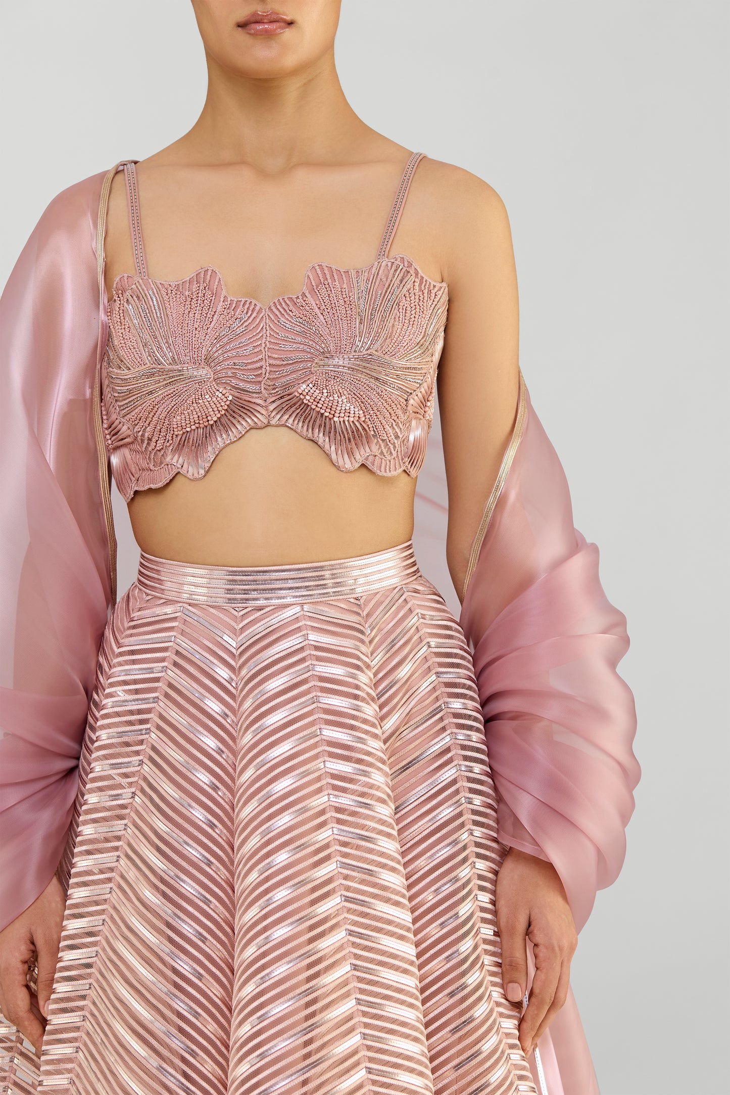 Liquid Mesh Cape Set With A Fluted Tulle Skirt And Beaded Bustier