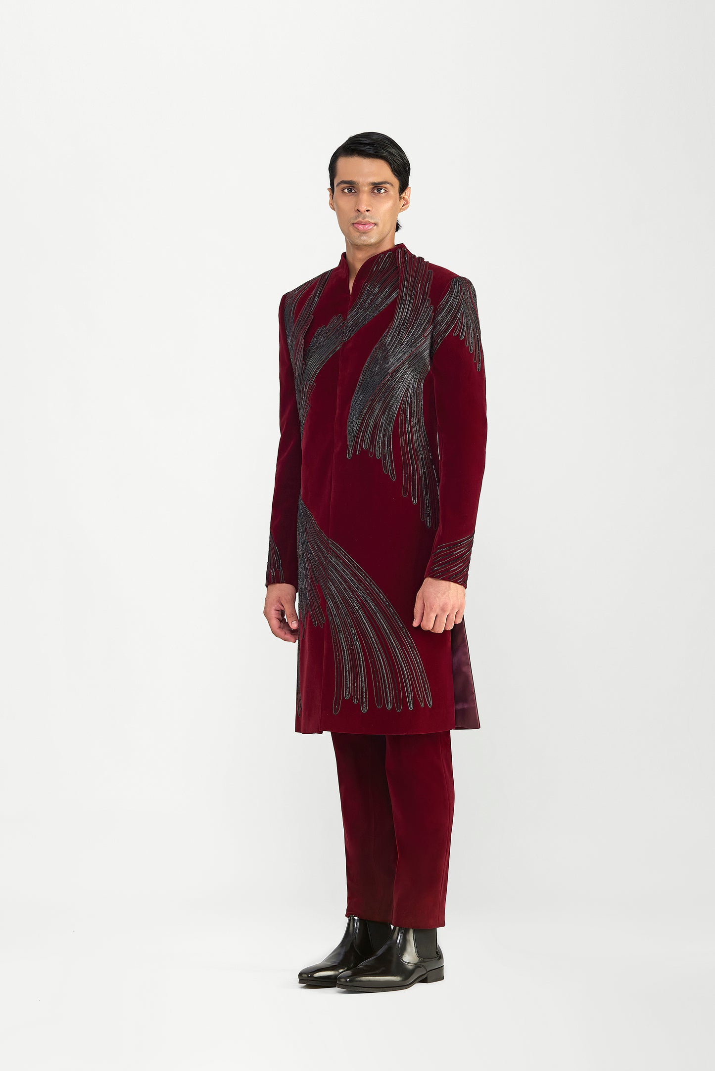 Corded Long Jacket Set In Velvette