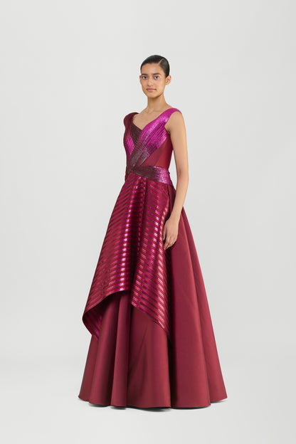 Structured Lamina Scales Flared Gown