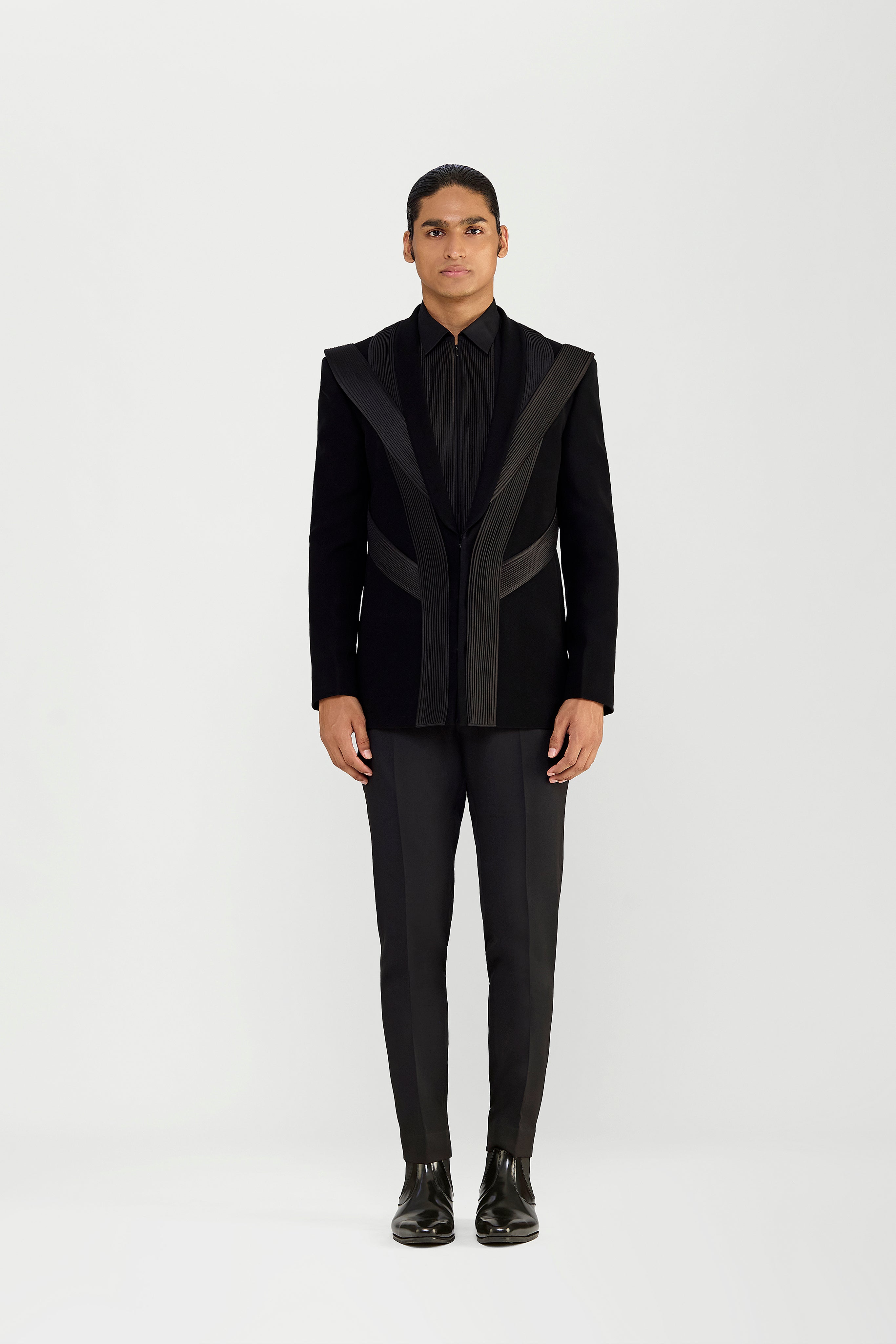 Strata Micropleated Tuxedo Set In Satin Crepe