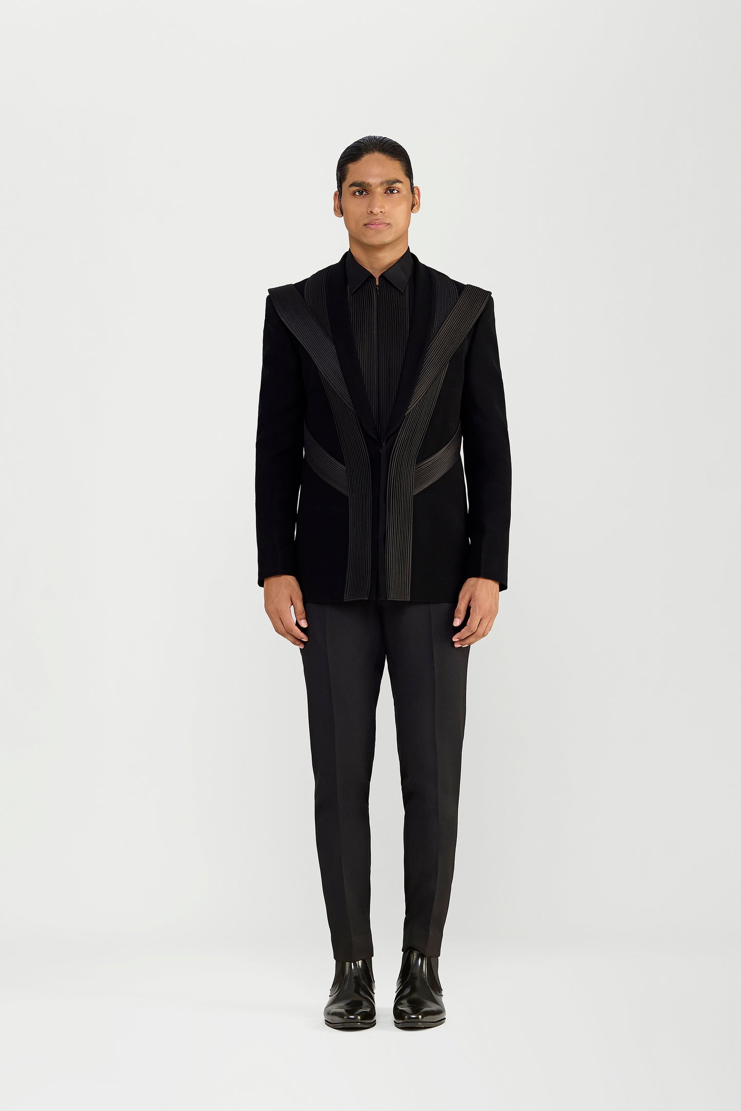 Strata Micropleated Tuxedo Set In Satin Crepe
