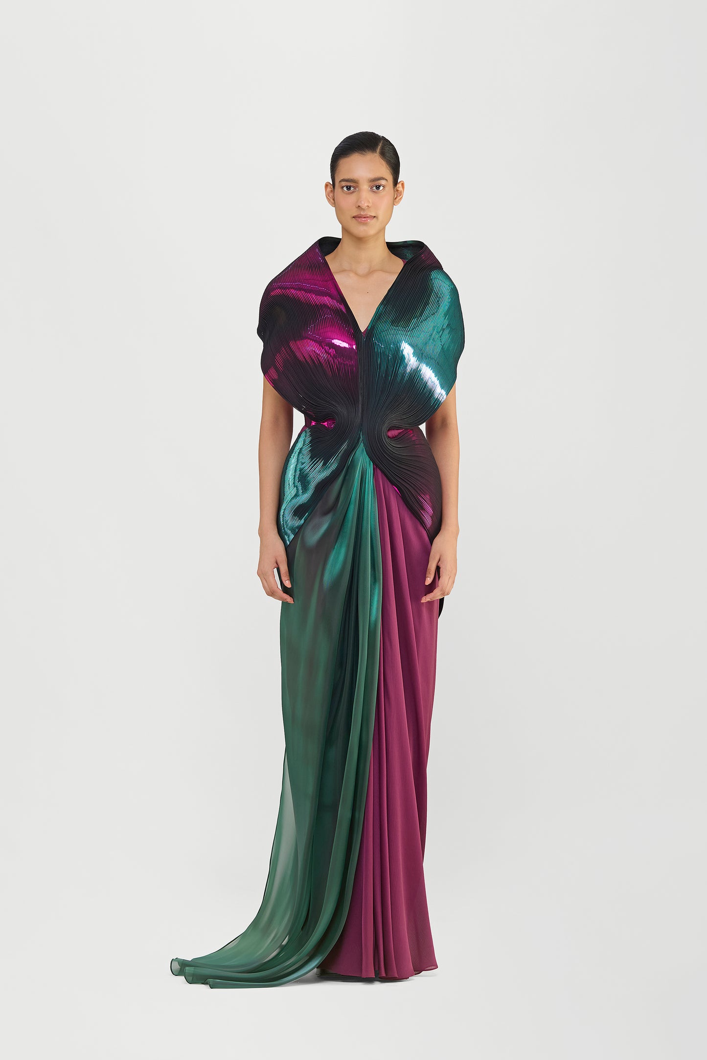Metallic Micro Pleated Structured Gown